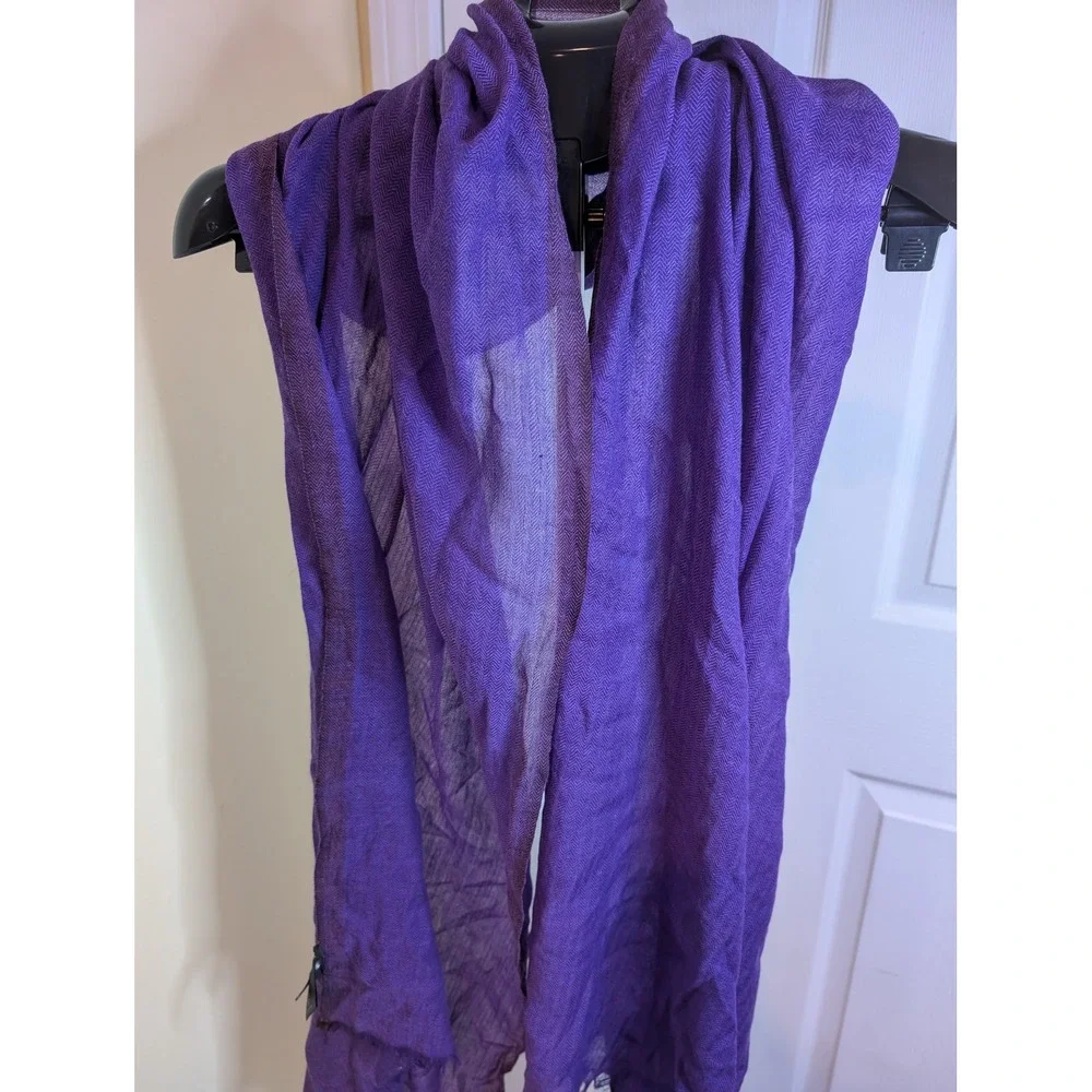 Eileen Fisher Cozy Crinkle Gauze Scarf Women OS Purple Wool Silk Fringe Wrap
